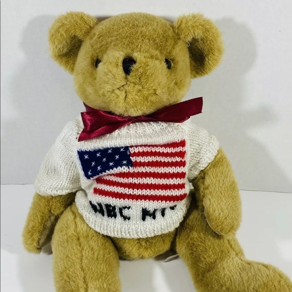 Vintage NBC NYC Teddy Bear Plush Sweater Stuffed Animal Brown Red Bow 17” Toy - Picture 1 of 9